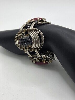 Vintage 1950's Silver-Tone Bracelet Red And Black